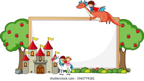 Empty banner with fairy tale cartoon character and elements isolated illustration