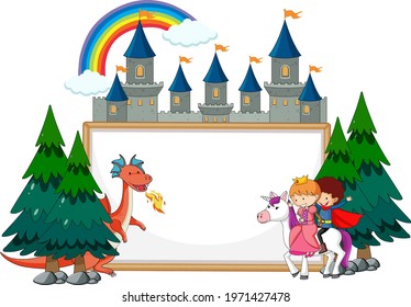 Empty banner with fairy tale cartoon character and elements isolated illustration