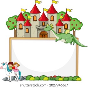 Empty banner with fairy tale cartoon character and elements isolated illustration