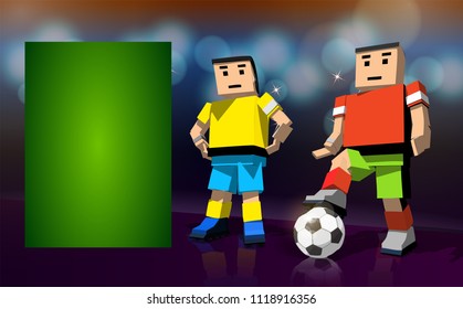 empty banner for football infographics. Soccer player against the background of the stadium FIFA world cup. Welcome to Russia. Football player in Russia 2018