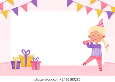 Empty Banner with Kid Enjoy Party Celebration Vector Template