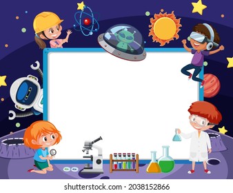 Empty banner with kids in technology theme illustration