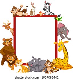 Empty banner with many different wild animals illustration