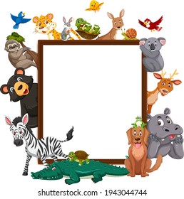 Empty banner with many different wild animals illustration