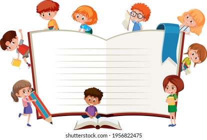 Empty banner with many kids cartoon character illustration