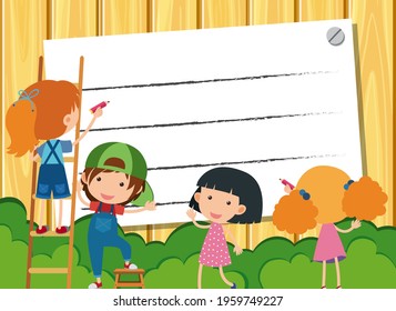 Empty banner with many kids cartoon style illustration