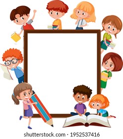 Empty banner with many kids doing different activities illustration