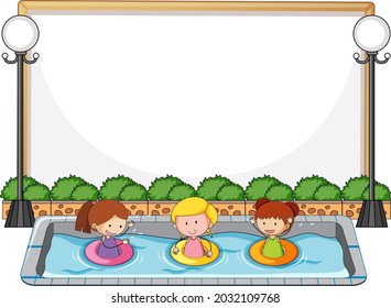 Empty Banner With Many Kids In The Pool Illustration