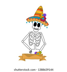 Empty banner with a mexican skeleton - Vector