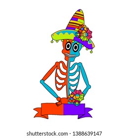 Empty banner with a mexican skeleton - Vector