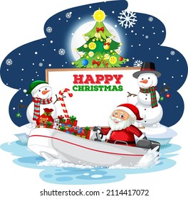 Empty banner with Santa Claus and snowmans illustration