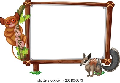 Empty Banner With Slow Loris And Squirrel On White Background Illustration