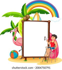 Empty banner template in beach scene isolated illustration