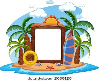 Empty banner template with beach scene on white background illustration