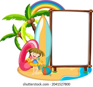 Empty banner template in beach scene isolated illustration