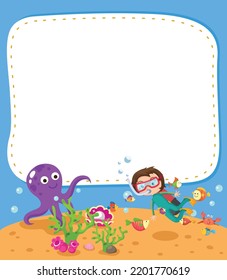 Empty banner template with boy scuba diving illustration