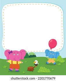 Empty banner template with cartoon elephant illustration