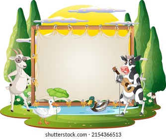 Plantilla de banner vacía con ilustración de animales de granja