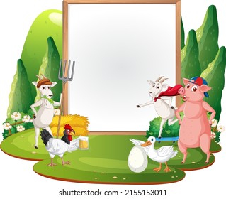 Empty banner template with farm animals illustration