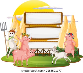Empty banner template with farm animals illustration