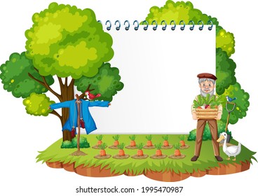 Empty banner template in the farm scene isolated on white background illustration