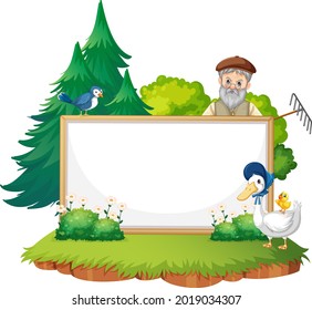 Empty banner template in the farm scene isolated on white background illustration