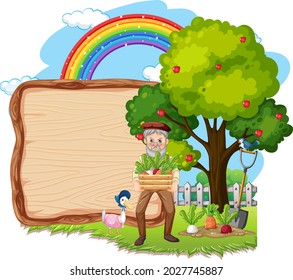 Plantilla de banner vacía en la escena de la granja aislada en la ilustración de fondo blanco