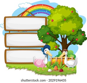 Plantilla de banner vacía en la escena de la granja aislada en la ilustración de fondo blanco