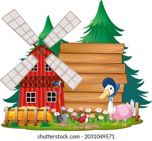 Plantilla de banner vacía en la escena de la granja aislada en la ilustración de fondo blanco