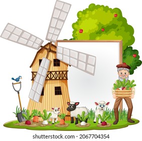 Empty banner template in the farm scene isolated on white background illustration