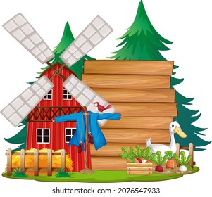 Empty banner template in the farm scene isolated on white background illustration