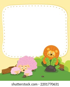 Empty banner template with lion hunting a sheep illustration