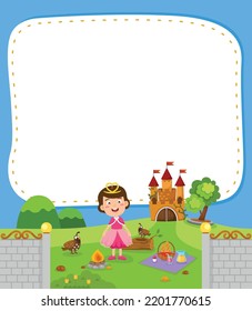 Empty banner template with little queen is playing in the grass illustration