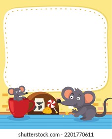 Plantilla de banner vacía con el ratón en la ilustración doméstica