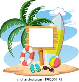 Plantilla de banner vacía con elemento de playa de verano ilustración aislada