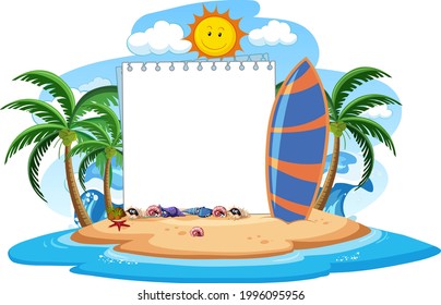 Empty banner template with summer beach element isolated illustration