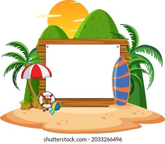 Empty banner template with summer beach element isolated illustration
