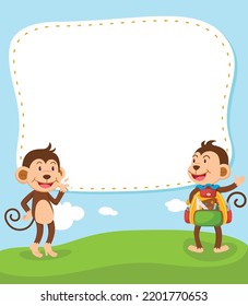 Empty banner template with two monkey illustration