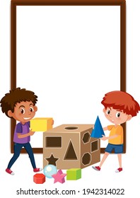 Empty banner with two kids playing with shape elements illustration