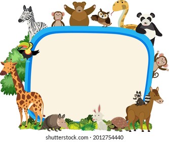 Empty banner with various wild animals illustration