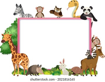 Empty banner with various wild animals illustration