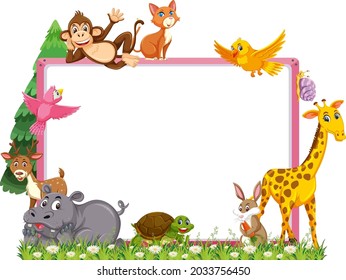 Empty banner with various wild animals illustration