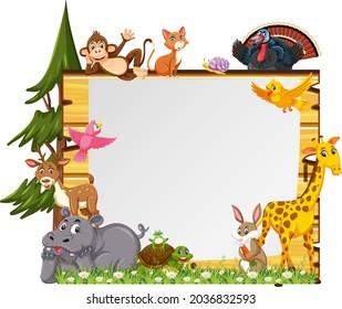 Empty banner with various wild animals illustration