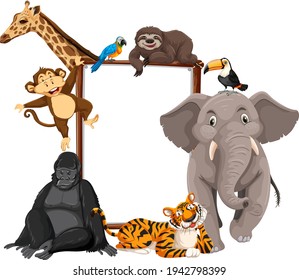 Empty banner with wild animals on white background illustration