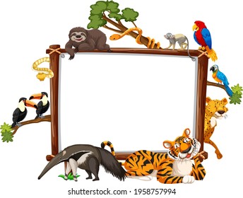 Empty banner with wild animals on white background illustration