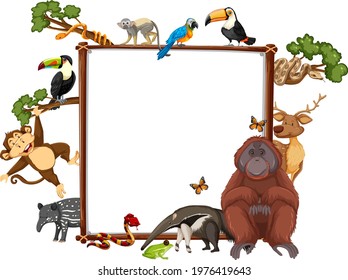 Empty banner with wild animals on white background illustration