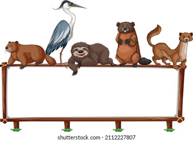 Empty banner with wild animals on white background illustration