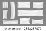 Empty banners of textile, isolated realistic vertical and horizontal promotion cloth label. Vector set of silk material for text, copy space sheet for ads or announcements. Rectangular placards