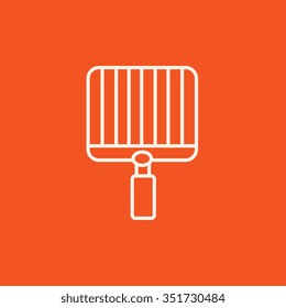 Icono vacío de la línea de rejilla de barbacoa para web, móviles e infografías. Icono blanco vector aislado en fondo rojo.
