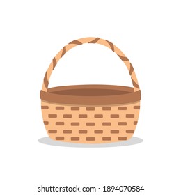 Cesta vacía aislada en fondo blanco. Cesta de picnic de mimbre. Ilustración vectorial de acciones